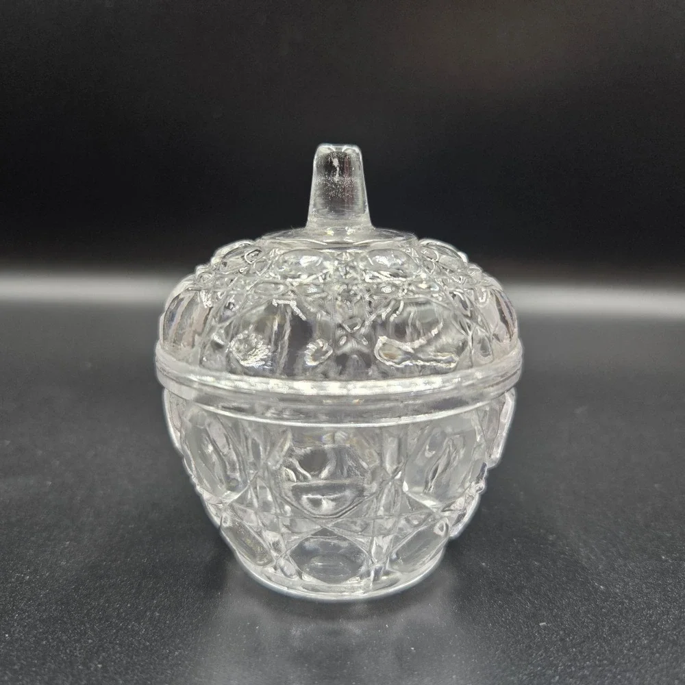 VTG MCM Cut Crystal Glass Lidded Sugar/Condiment Jar‎ Apple Elegant Cottagecore